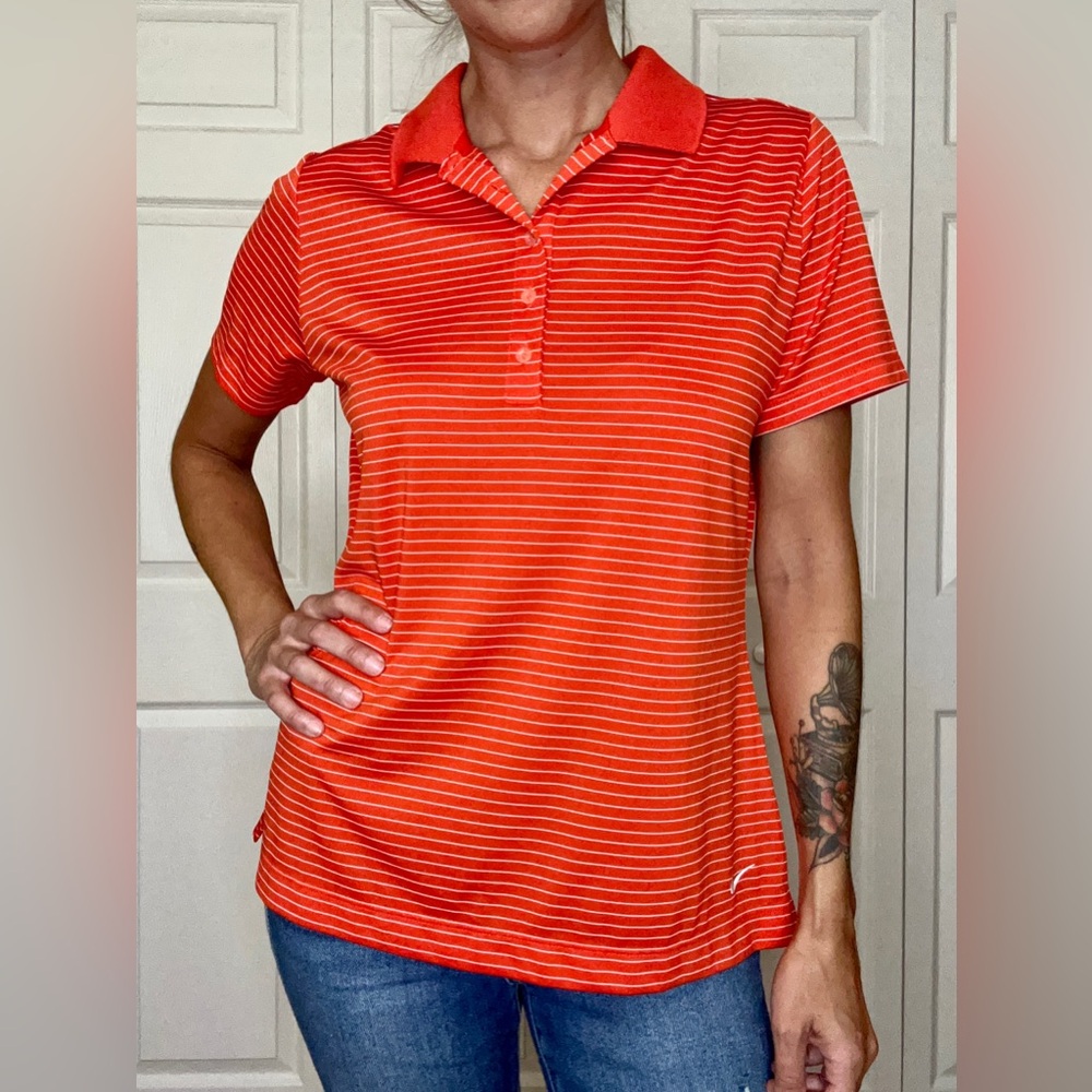 Nike Dri-Fit  Orange Striped Golf Polo Shirt